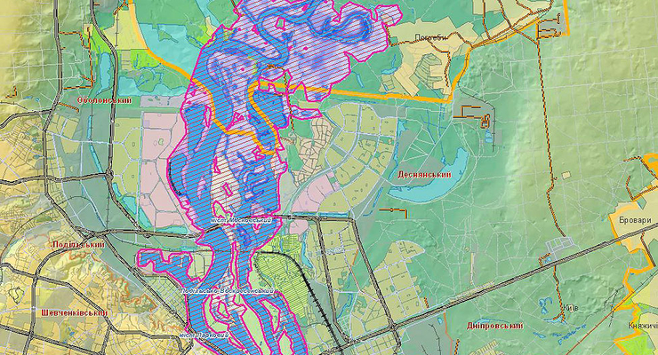 Карты зон возможного подтопления в Киеве