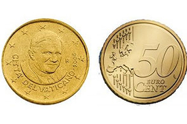 На евроцентах появилось изображение Папы Римского