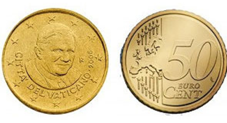 На евроцентах появилось изображение Папы Римского