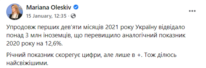 Публикация Марьяны Олеськив в Facebook