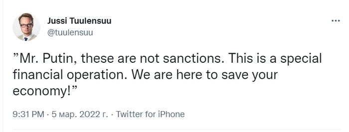 Публикация Юсси Тууленсуу в Twitter