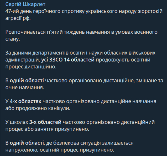 Публикация Сергея Шкарлета в Telegram