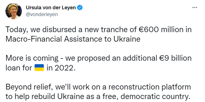 Публикация Урсулы фон дер Ляйен в Twitter