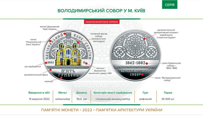 Памятная монета "Владимирский собор в г. Киеве"
