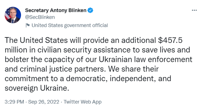 Публикация Энтони Блинкена в Twitter