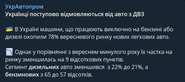 Публикация УкрАвтопрома в Telegram