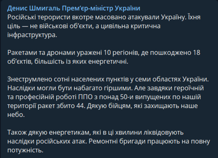 Публикация Дениса Шмыгаля в Telegram