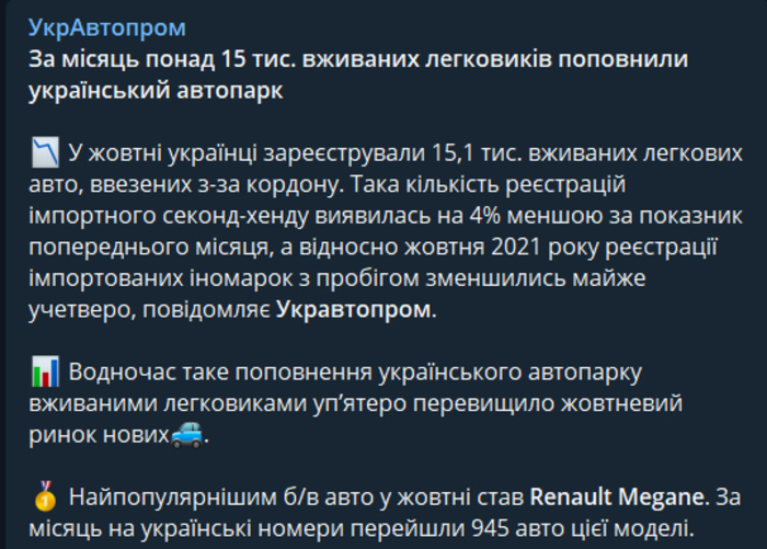 Публикация УкрАвтопрома в Telegram