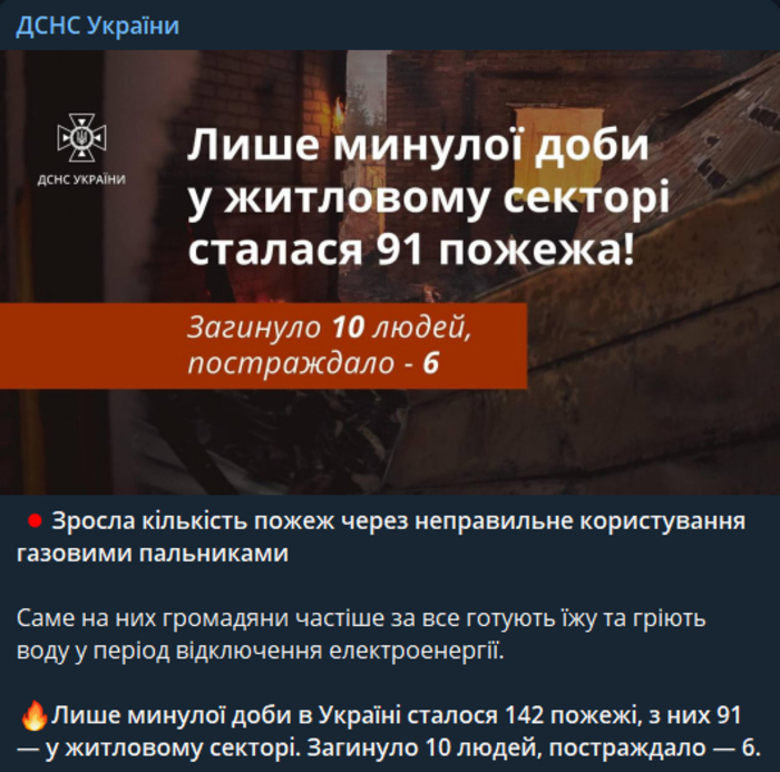 Публікація ДСНС України в Telegram