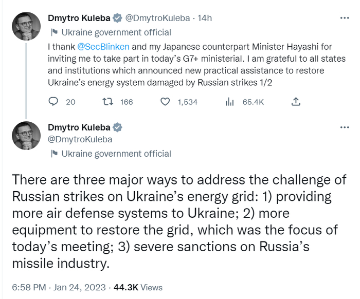 Публікація Дмитра Кулеби в Twitter