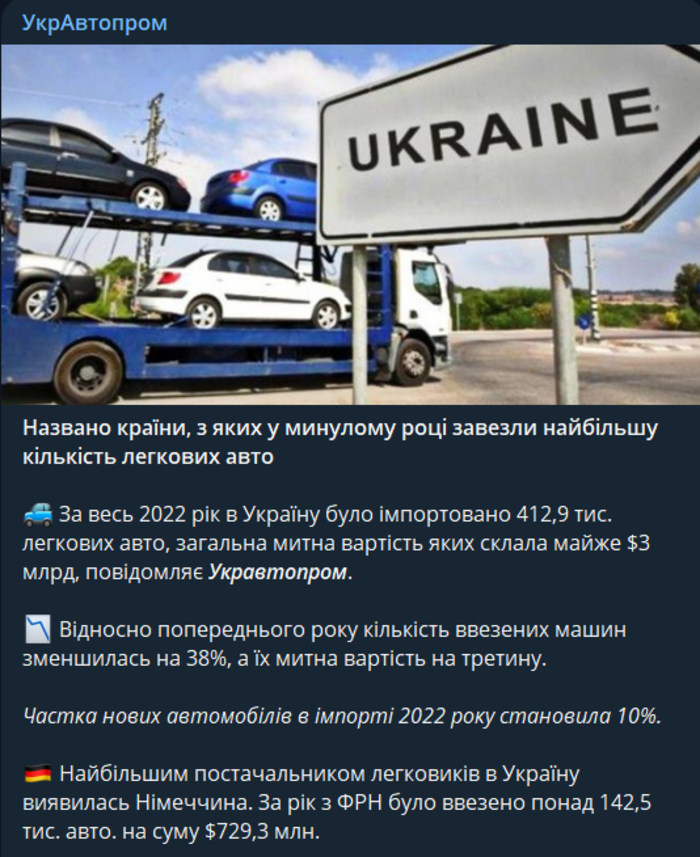Публікація УкрАвтопрому в Telegram